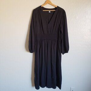 Old Navy Smocked Plunge V-Neck Eyelet Maxi Dress Black Size XL Peasant Cottage